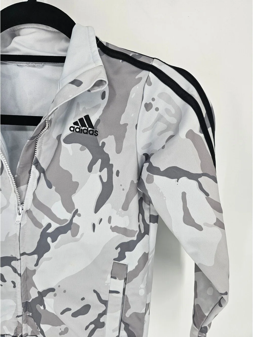 Adidas Boys Size 4 Track Jacket Full Zip Gray White Camo Print Lightweight